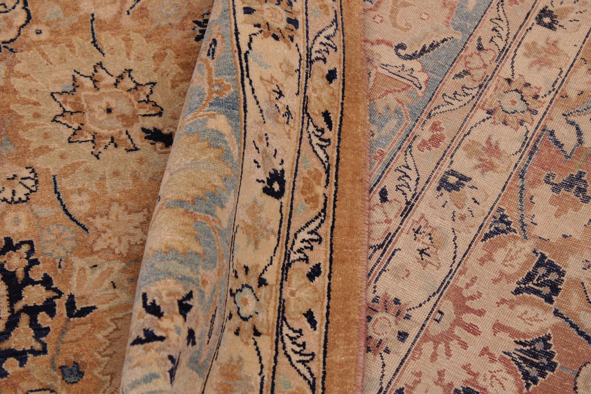 handmade Transitional Tabriz Brown Blue Hand Knotted RECTANGLE 100% WOOL area rug 9x12
