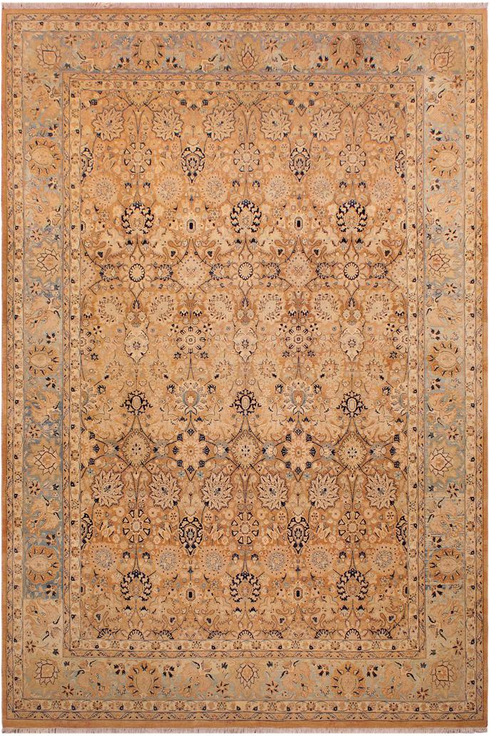 Traditional Tabriz Ping Brown Blue Hand Knotted Area rugs 9 x 12