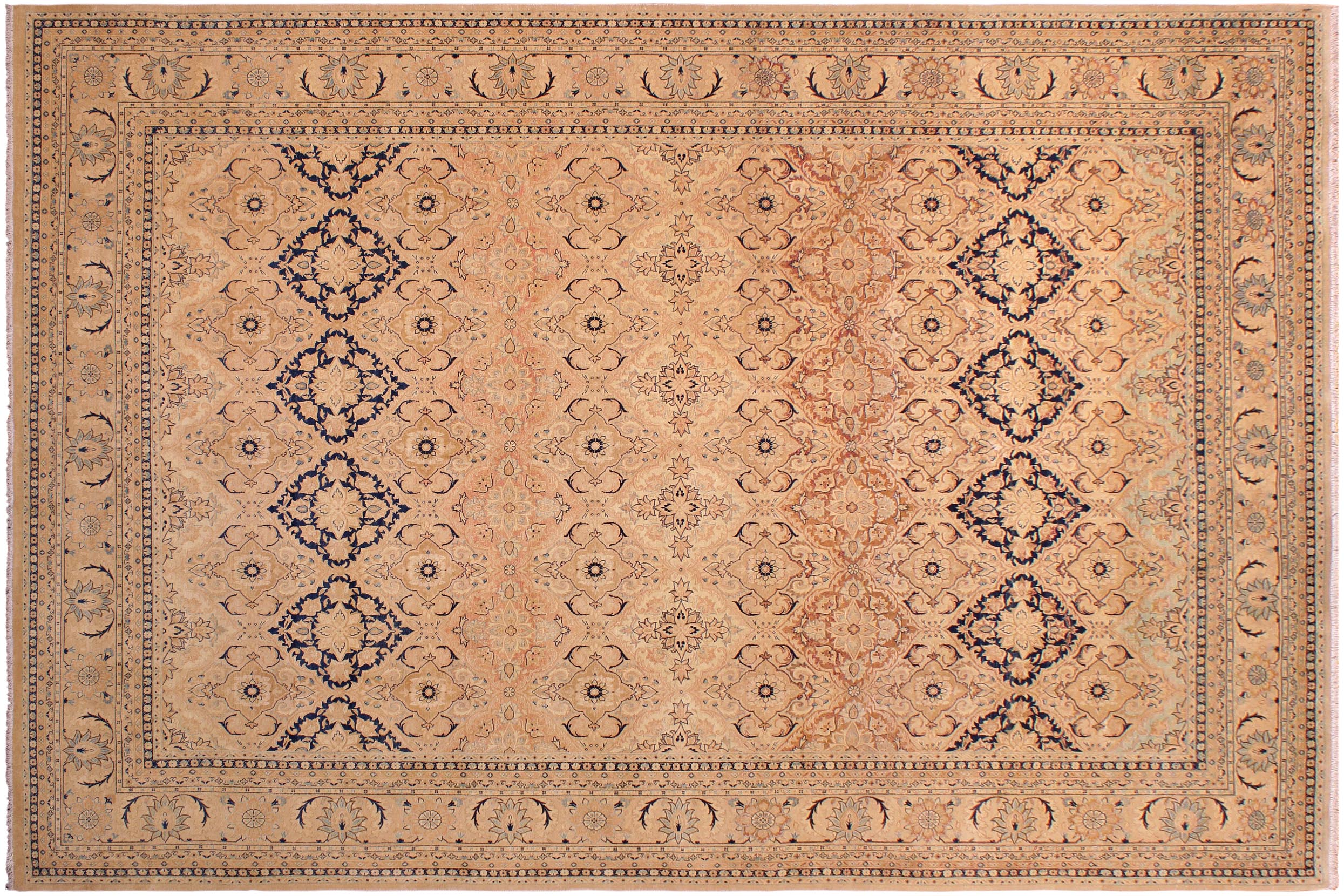 handmade Traditional Kirman Multi Tan Hand Knotted RECTANGLE 100% WOOL area rug 9x12