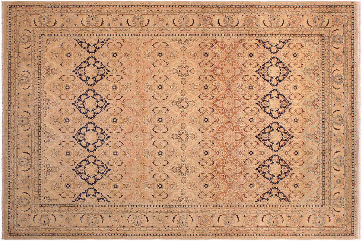 handmade Traditional Kirman Multi Tan Hand Knotted RECTANGLE 100% WOOL area rug 9x12