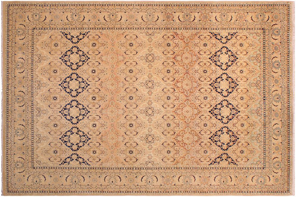Traditional Kirman Peg Multi Tan Hand Knotted Area rugs 9 x 12