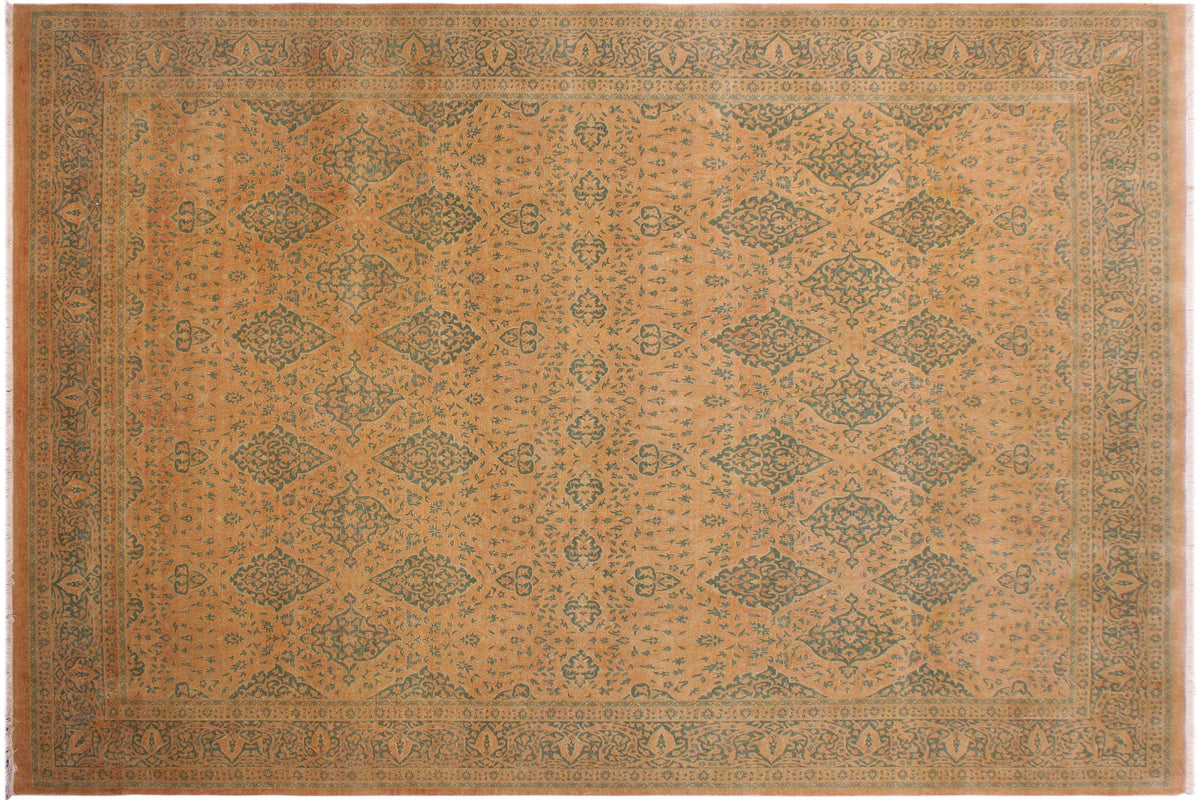 handmade Transitional Veg Dye Brown Green Hand Knotted RECTANGLE 100% WOOL area rug 9 x 12