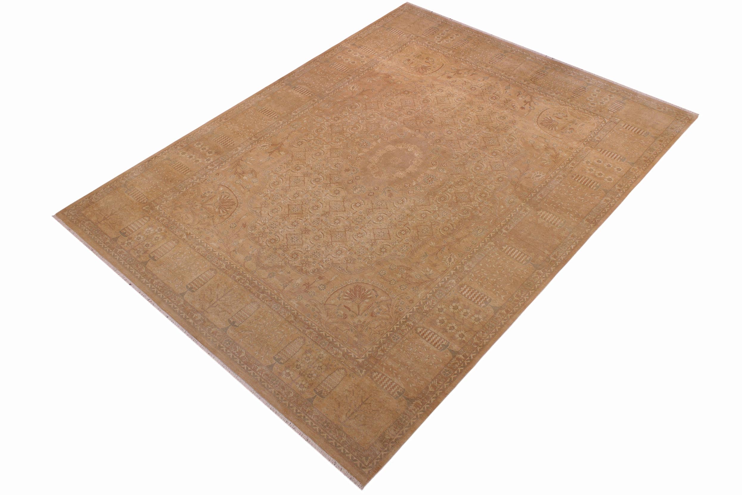 handmade Transitional  Tan Gold Hand Knotted RECTANGLE 100% WOOL area rug 9x12