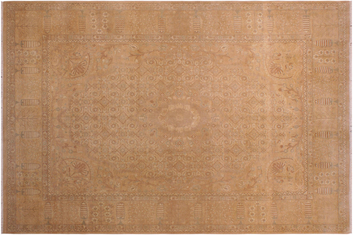 handmade Transitional  Tan Gold Hand Knotted RECTANGLE 100% WOOL area rug 9 x 12