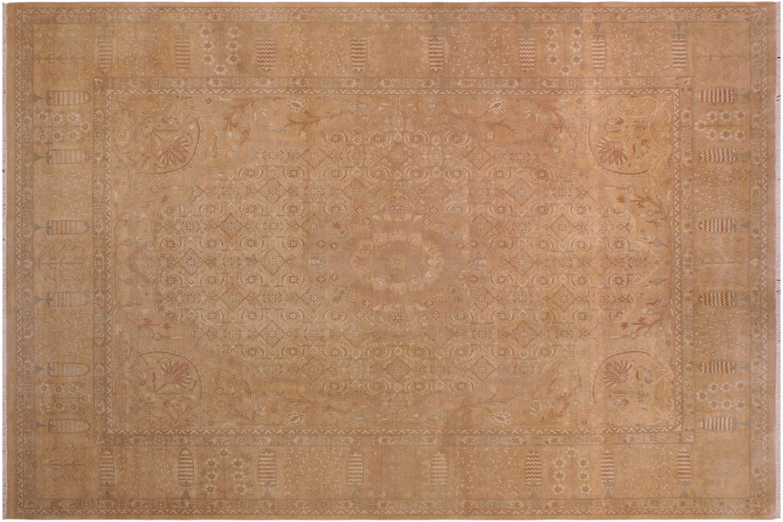 handmade Transitional  Tan Gold Hand Knotted RECTANGLE 100% WOOL area rug 9x12