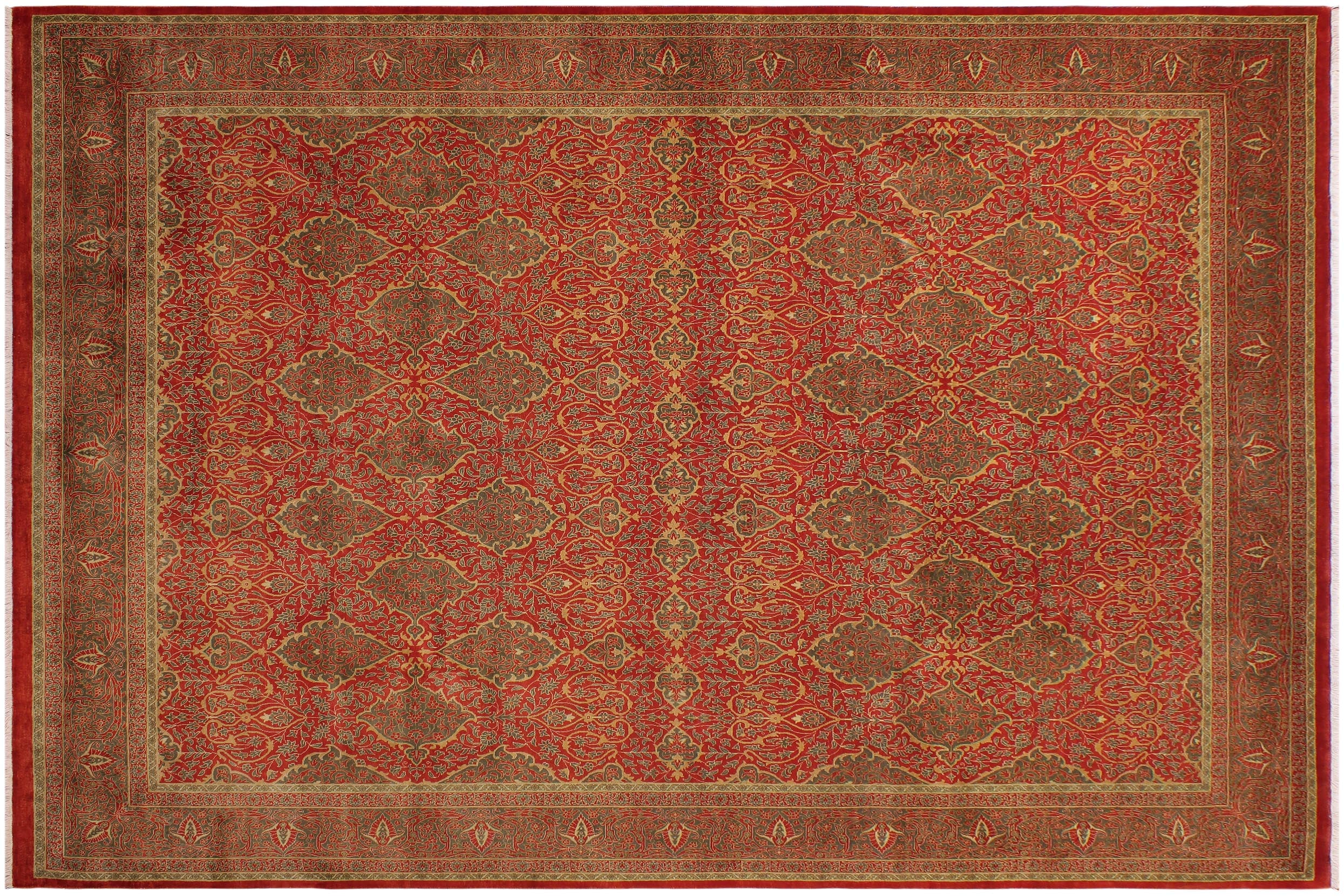 handmade Transitional Veg Dye Rust Green Hand Knotted RECTANGLE 100% WOOL area rug 9x12
