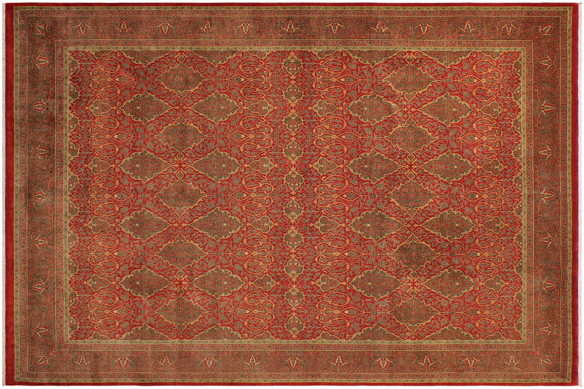 handmade Transitional Veg Dye Rust Green Hand Knotted RECTANGLE 100% WOOL area rug 9x12