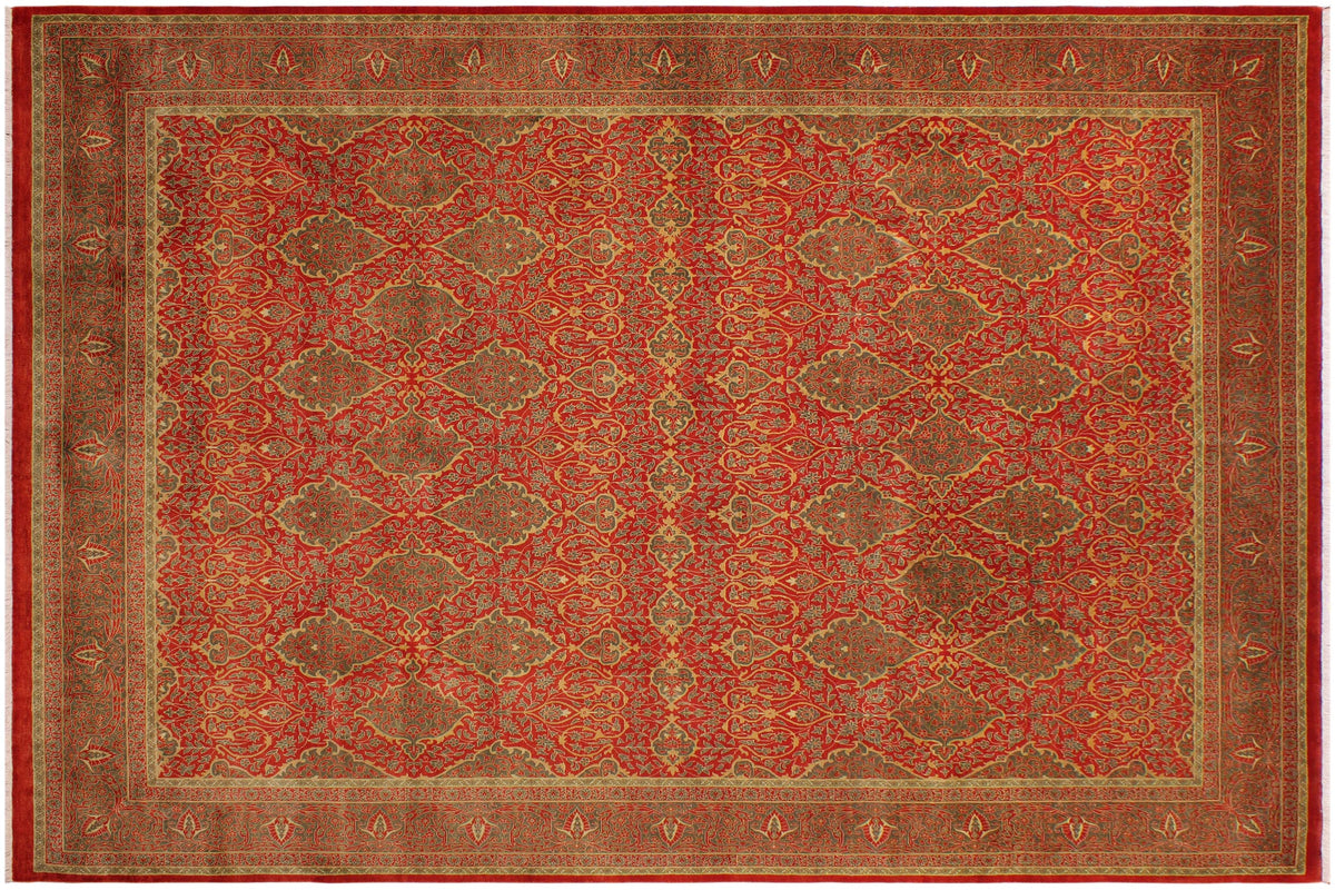 handmade Transitional Veg Dye Rust Green Hand Knotted RECTANGLE 100% WOOL area rug 9 x 12