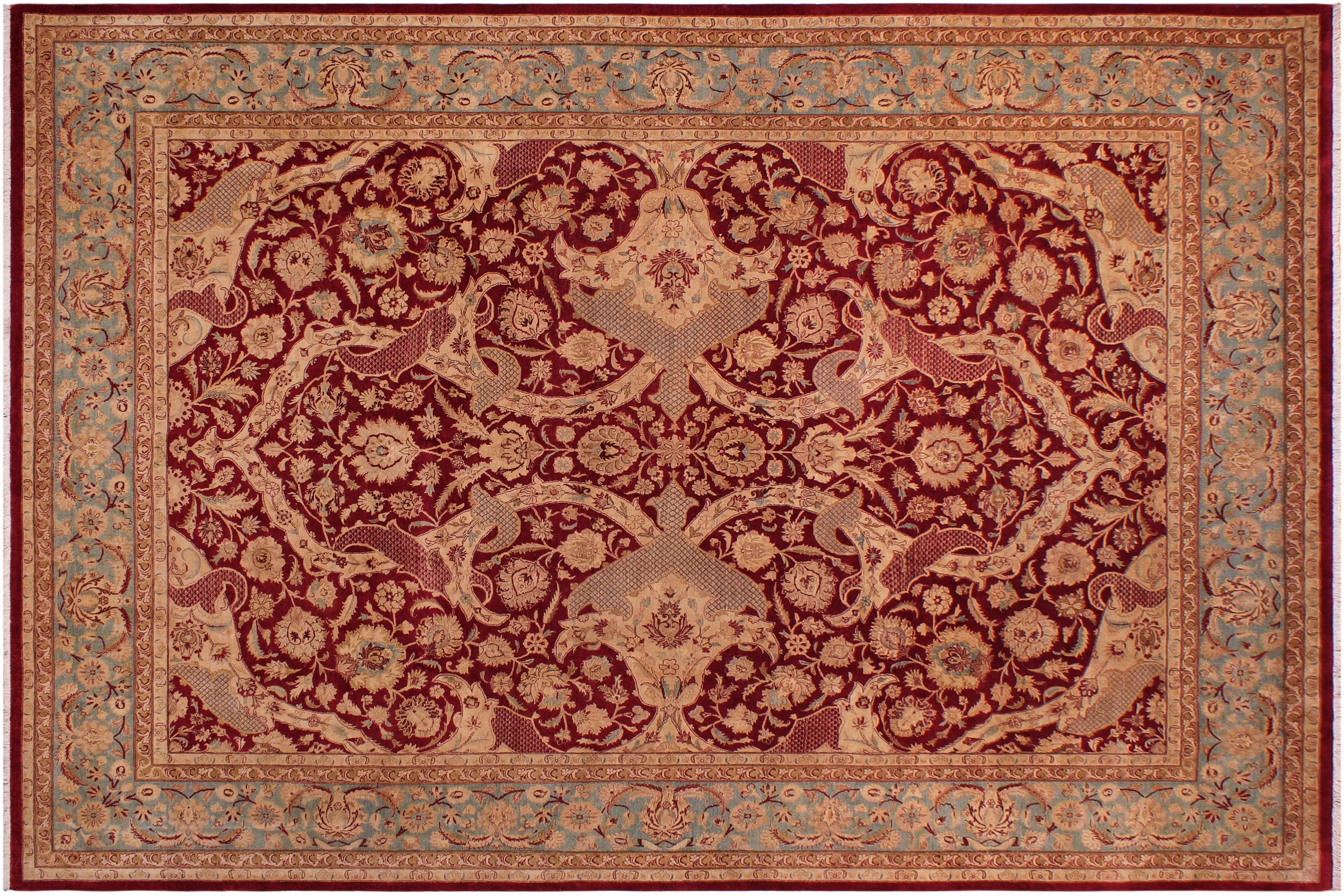 handmade Traditional Agra #2 Red Lt. Blue Hand Knotted RECTANGLE 100% WOOL area rug 9x12