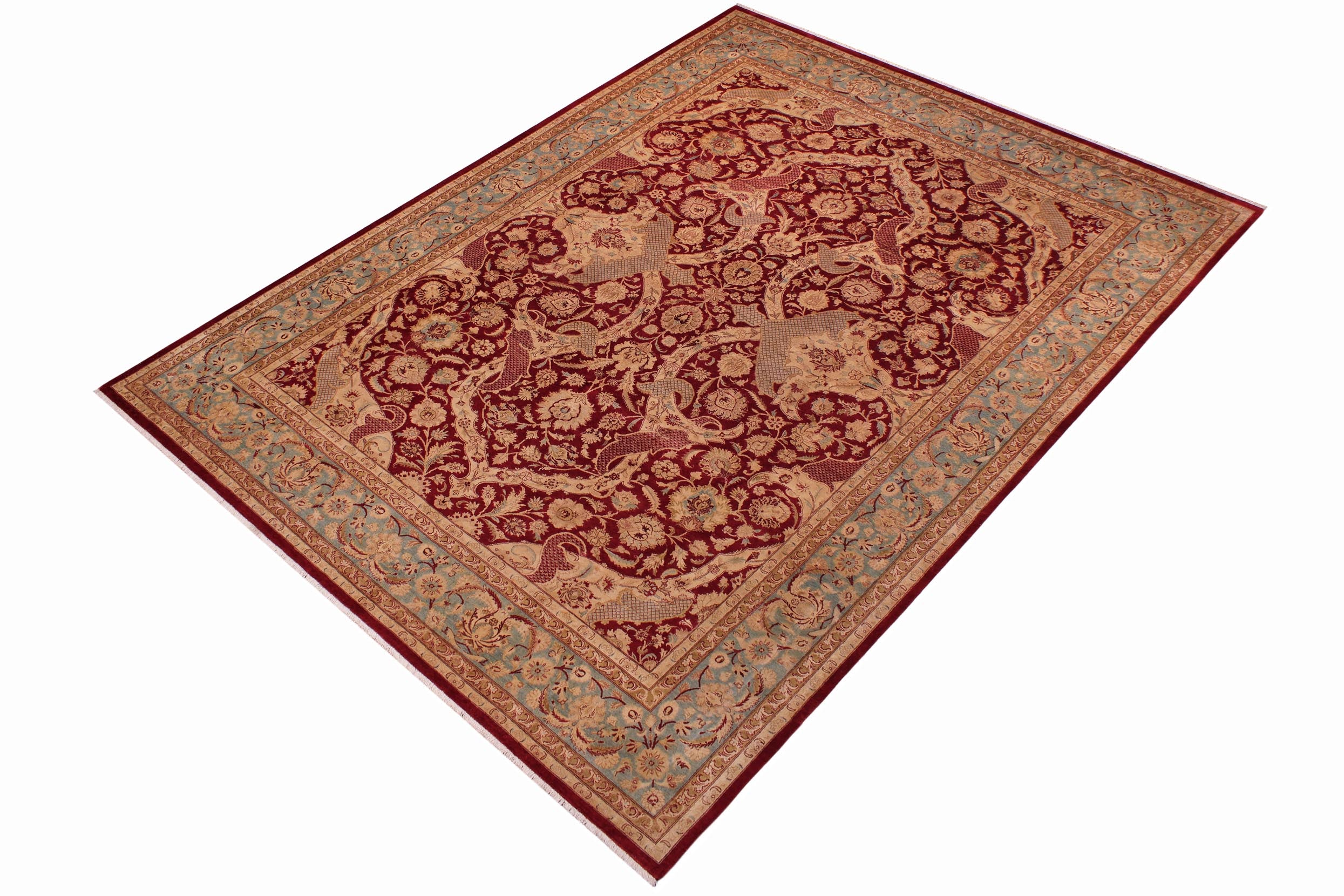 handmade Traditional Agra #2 Red Lt. Blue Hand Knotted RECTANGLE 100% WOOL area rug 9x12