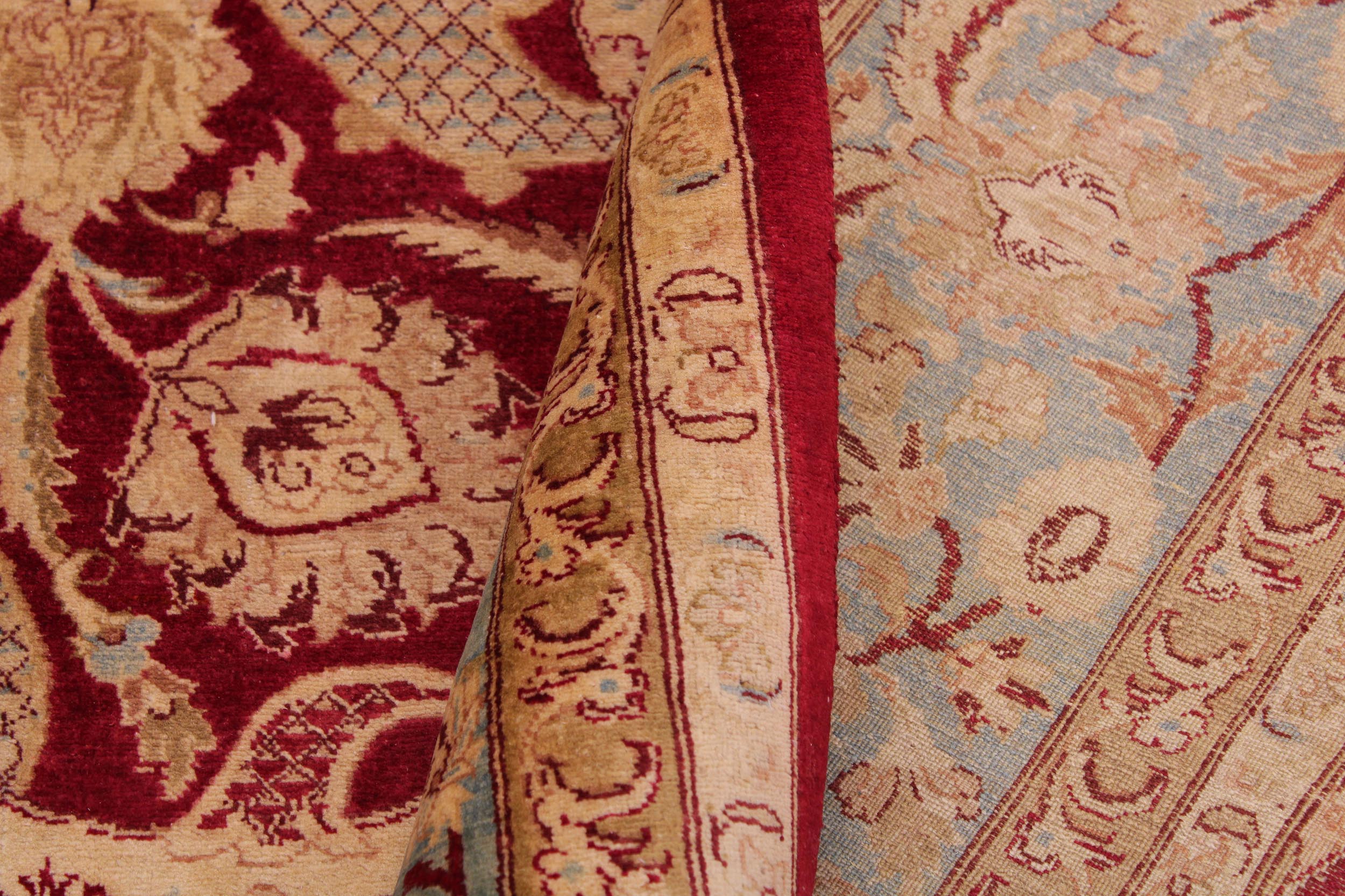 handmade Traditional Agra #2 Red Lt. Blue Hand Knotted RECTANGLE 100% WOOL area rug 9 x 12