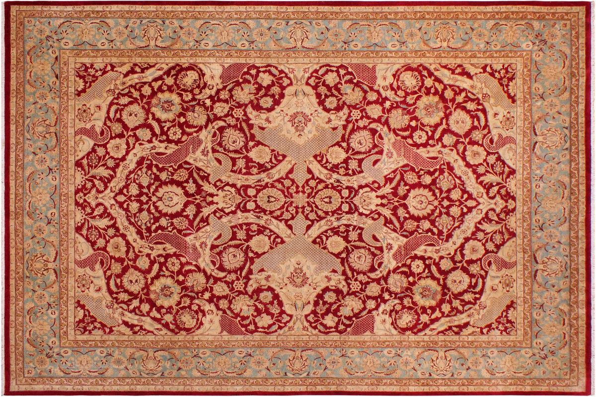 handmade Traditional Agra #2 Red Lt. Blue Hand Knotted RECTANGLE 100% WOOL area rug 9 x 12