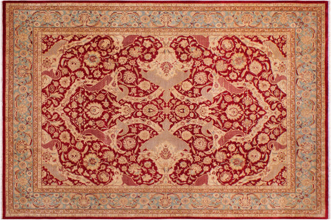 handmade Traditional Agra #2 Red Lt. Blue Hand Knotted RECTANGLE 100% WOOL area rug 9 x 12