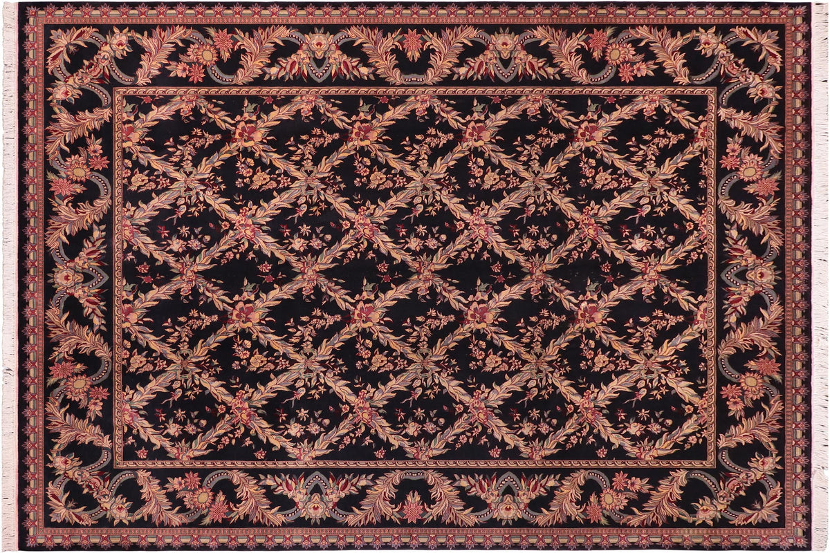 handmade Transitional Basan Black Black Hand Knotted RECTANGLE 100% WOOL area rug 9x12