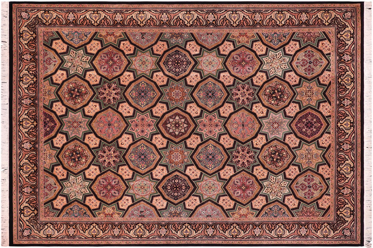 handmade Transitional Mugalart Black Multi Hand Knotted RECTANGLE 100% WOOL area rug 9x12