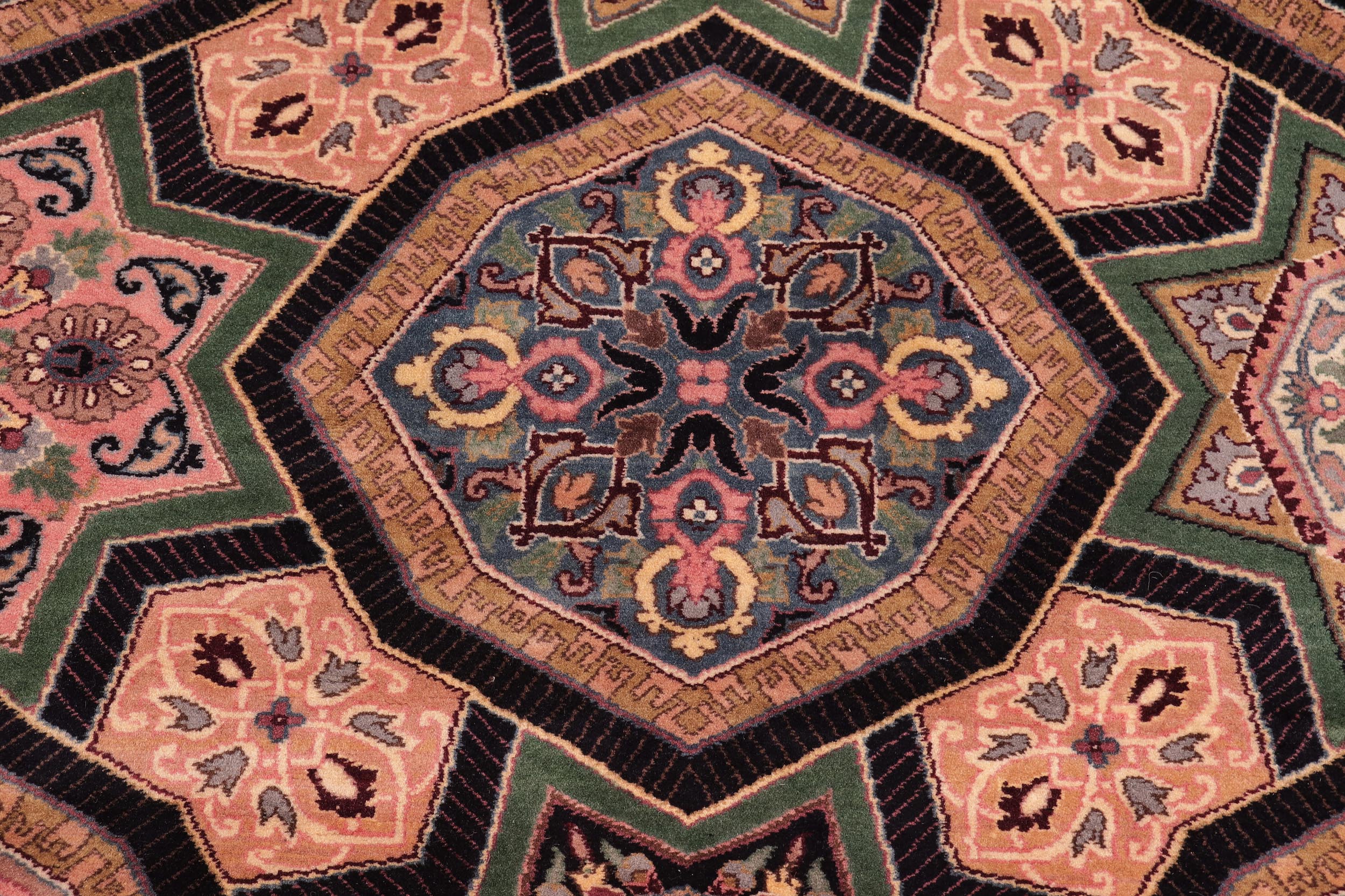 handmade Transitional Mugalart Black Multi Hand Knotted RECTANGLE 100% WOOL area rug 9x12