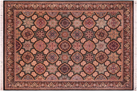 handmade Transitional Mugalart Black Multi Hand Knotted RECTANGLE 100% WOOL area rug 9x12
