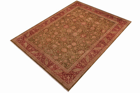 handmade Transitional Kashan Green Red Hand Knotted RECTANGLE 100% WOOL area rug 9x12