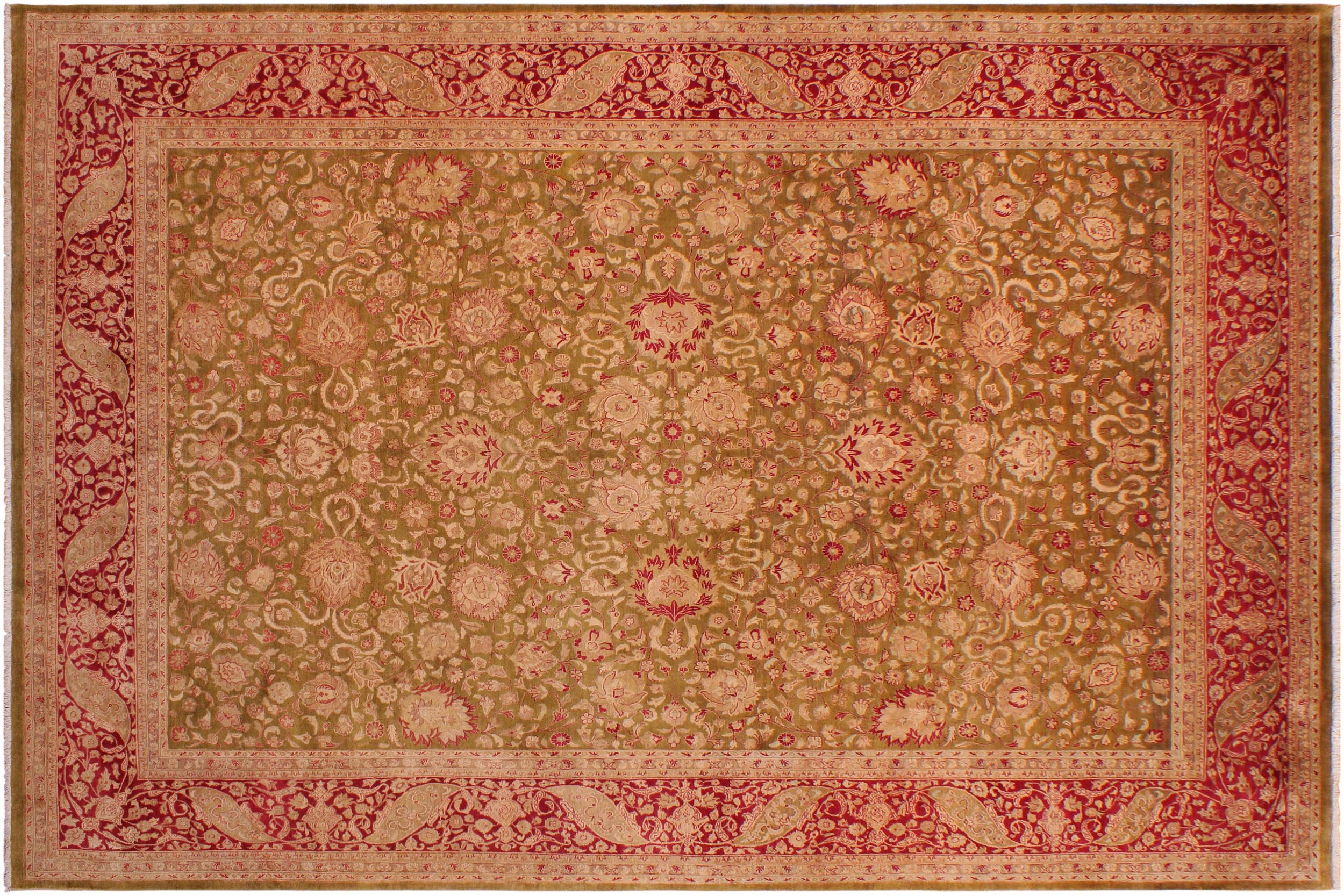 handmade Transitional Kashan Green Red Hand Knotted RECTANGLE 100% WOOL area rug 9 x 12