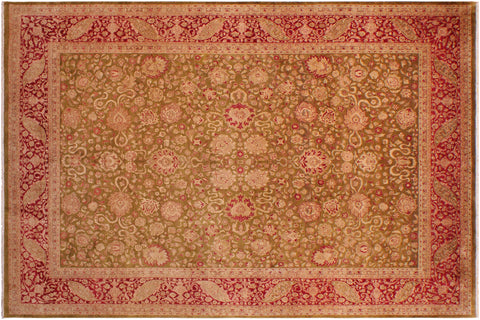 handmade Transitional Kashan Green Red Hand Knotted RECTANGLE 100% WOOL area rug 9 x 12