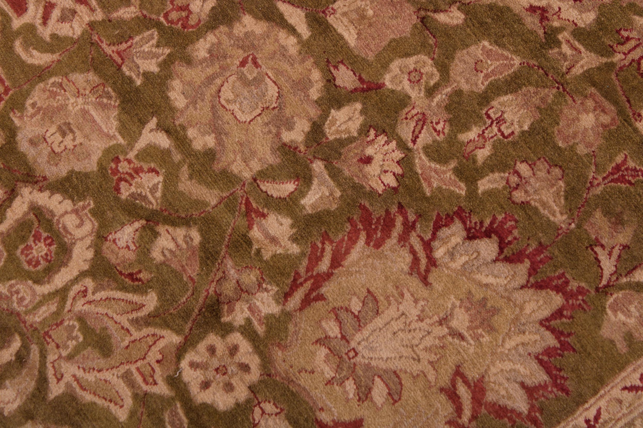 handmade Transitional Kashan Green Red Hand Knotted RECTANGLE 100% WOOL area rug 9x12