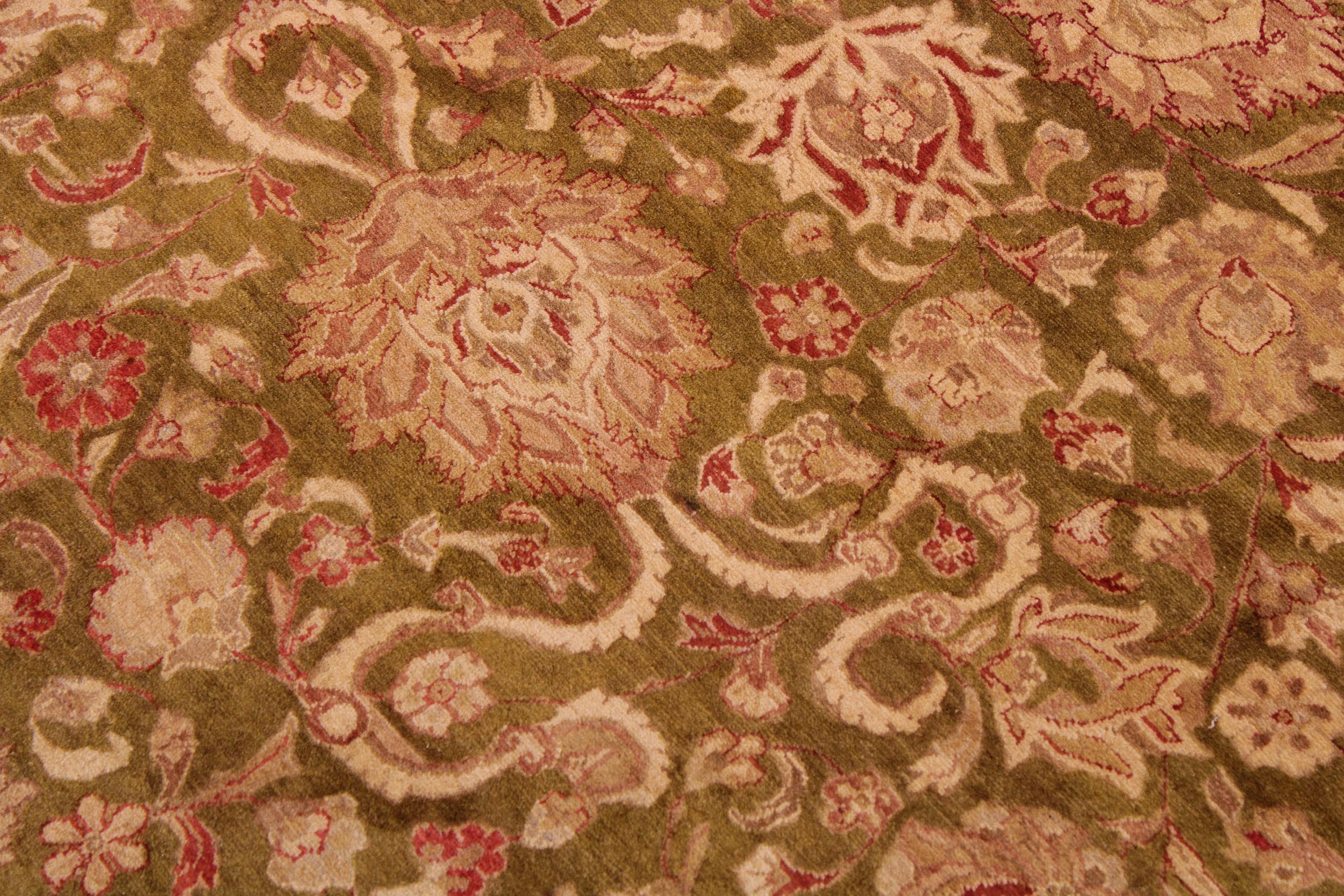 handmade Transitional Kashan Green Red Hand Knotted RECTANGLE 100% WOOL area rug 9 x 12