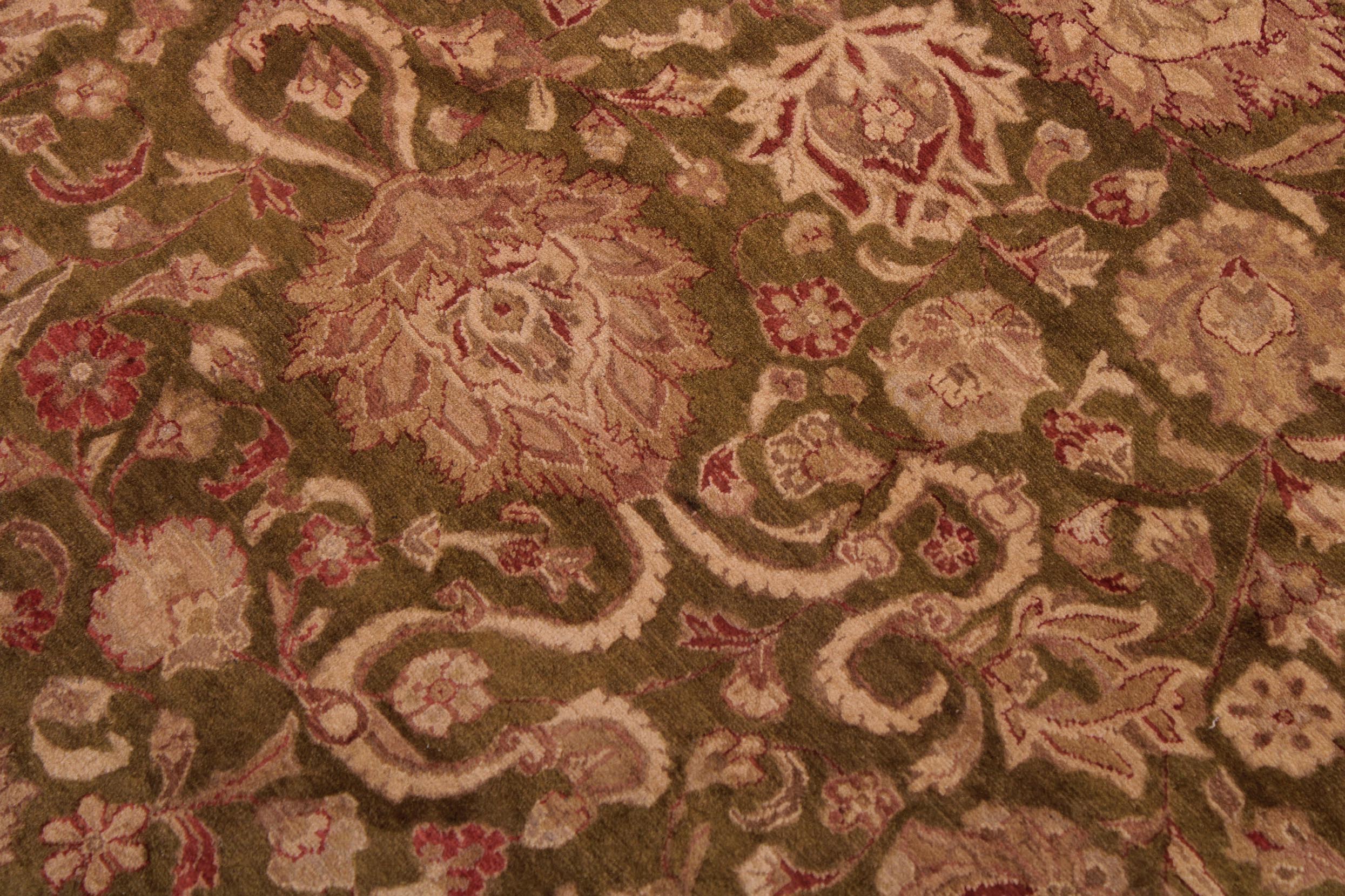 handmade Transitional Kashan Green Red Hand Knotted RECTANGLE 100% WOOL area rug 9x12