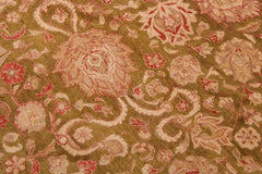 Semi-Antique Kashan Petra Green/Red Wool Rug - 9'2''X12'1''