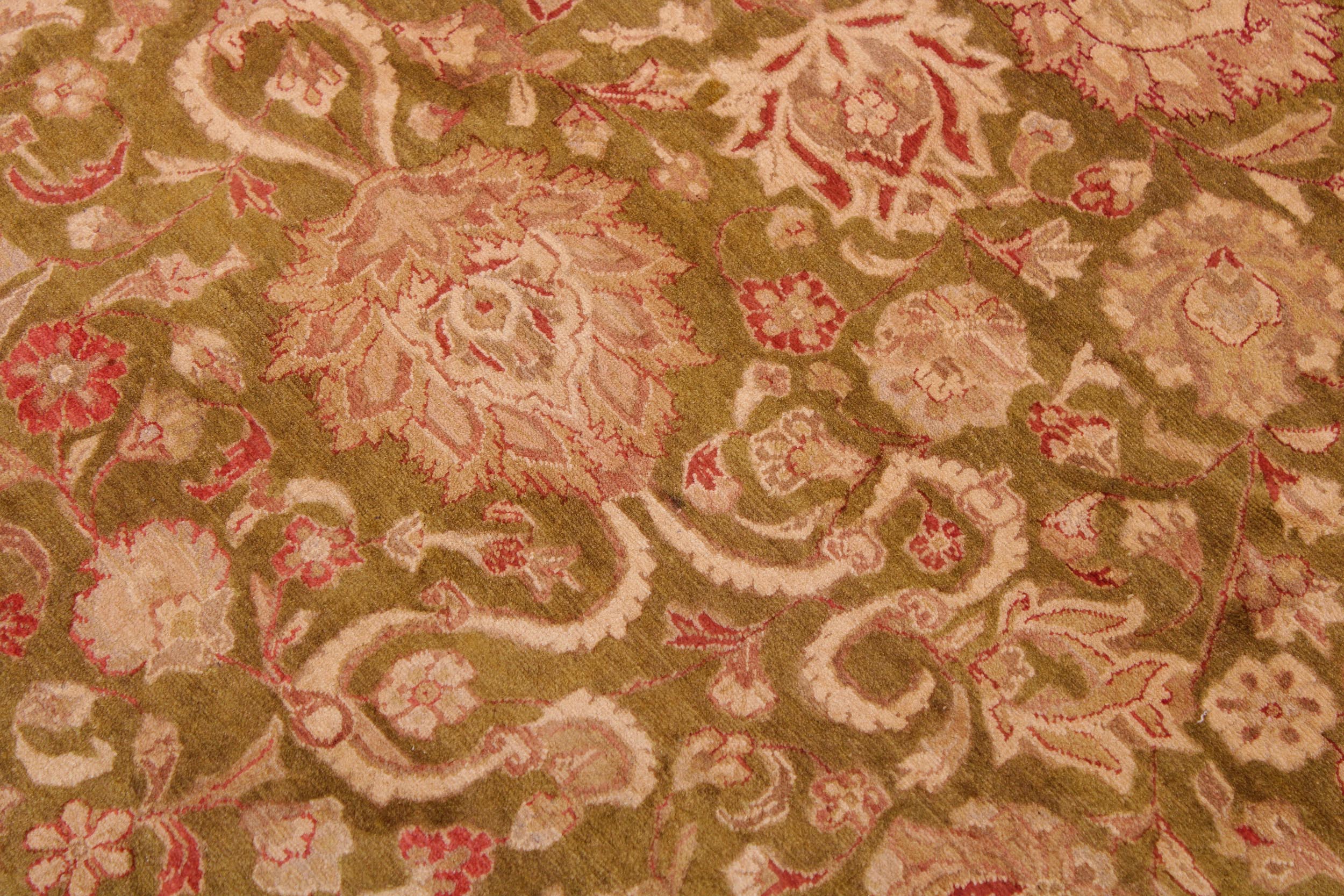 handmade Transitional Kashan Green Red Hand Knotted RECTANGLE 100% WOOL area rug 9 x 12