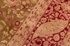 Semi-Antique Kashan Petra Green/Red Wool Rug - 9'2''X12'1''