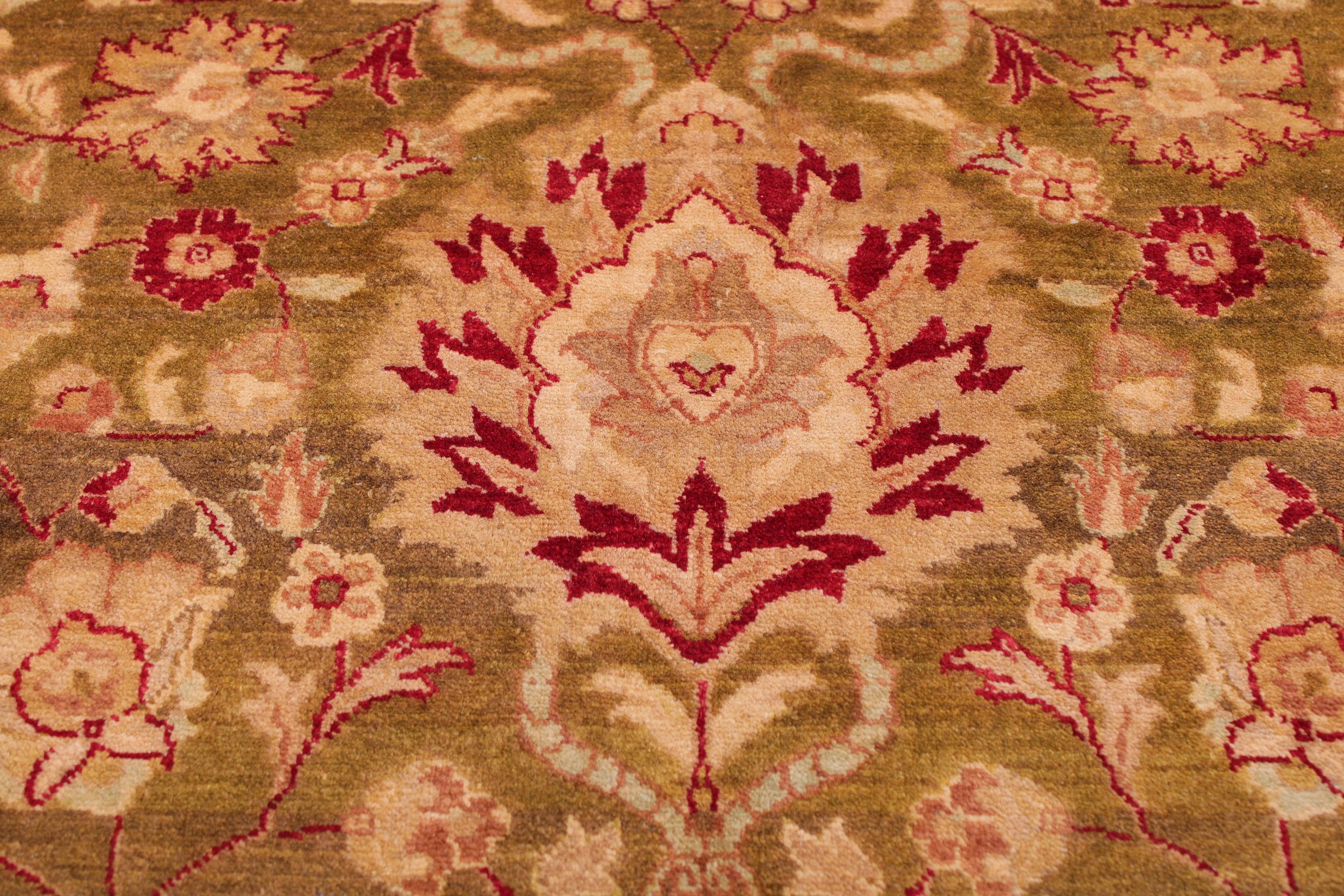 handmade Transitional Kashan Green Red Hand Knotted RECTANGLE 100% WOOL area rug 9 x 12