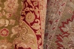 Semi-Antique Kashan Petra Green/Red Wool Rug - 9'2''X12'1''