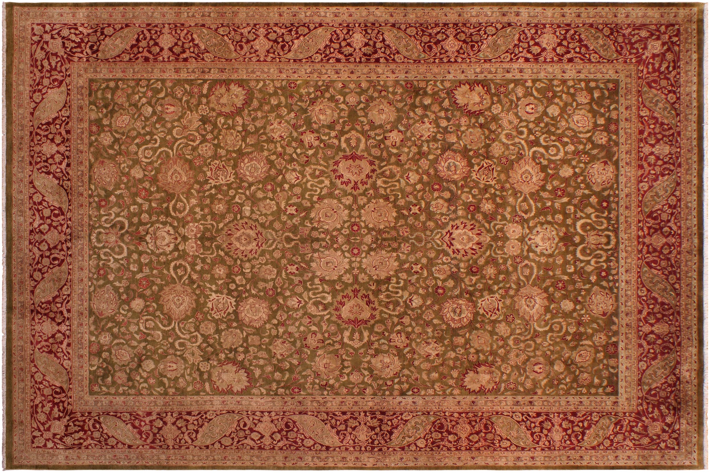 handmade Transitional Kashan Green Red Hand Knotted RECTANGLE 100% WOOL area rug 9x12