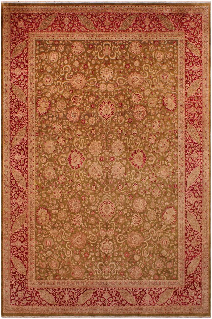 Traditional Kashan Petra Green Red Hand Knotted Area rugs 9X12