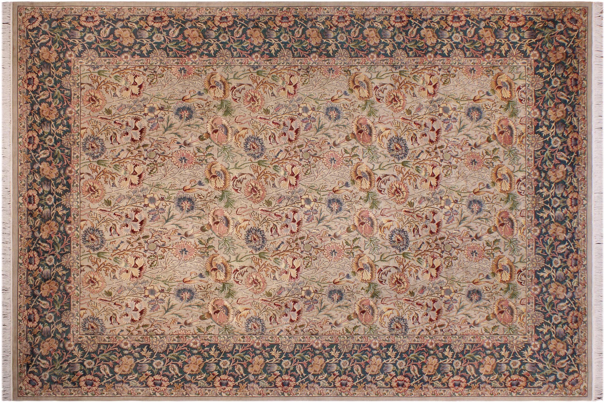 handmade Transitional Irfan Lt. Gray Teal Green Hand Knotted RECTANGLE 100% WOOL area rug 9x12
