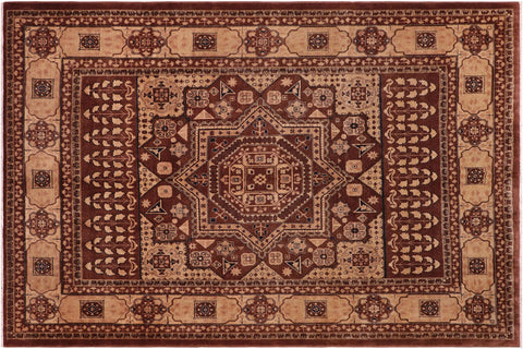 handmade Traditional Kafkaz Brown Tan Hand Knotted RECTANGLE 100% WOOL area rug 8' x 10'
