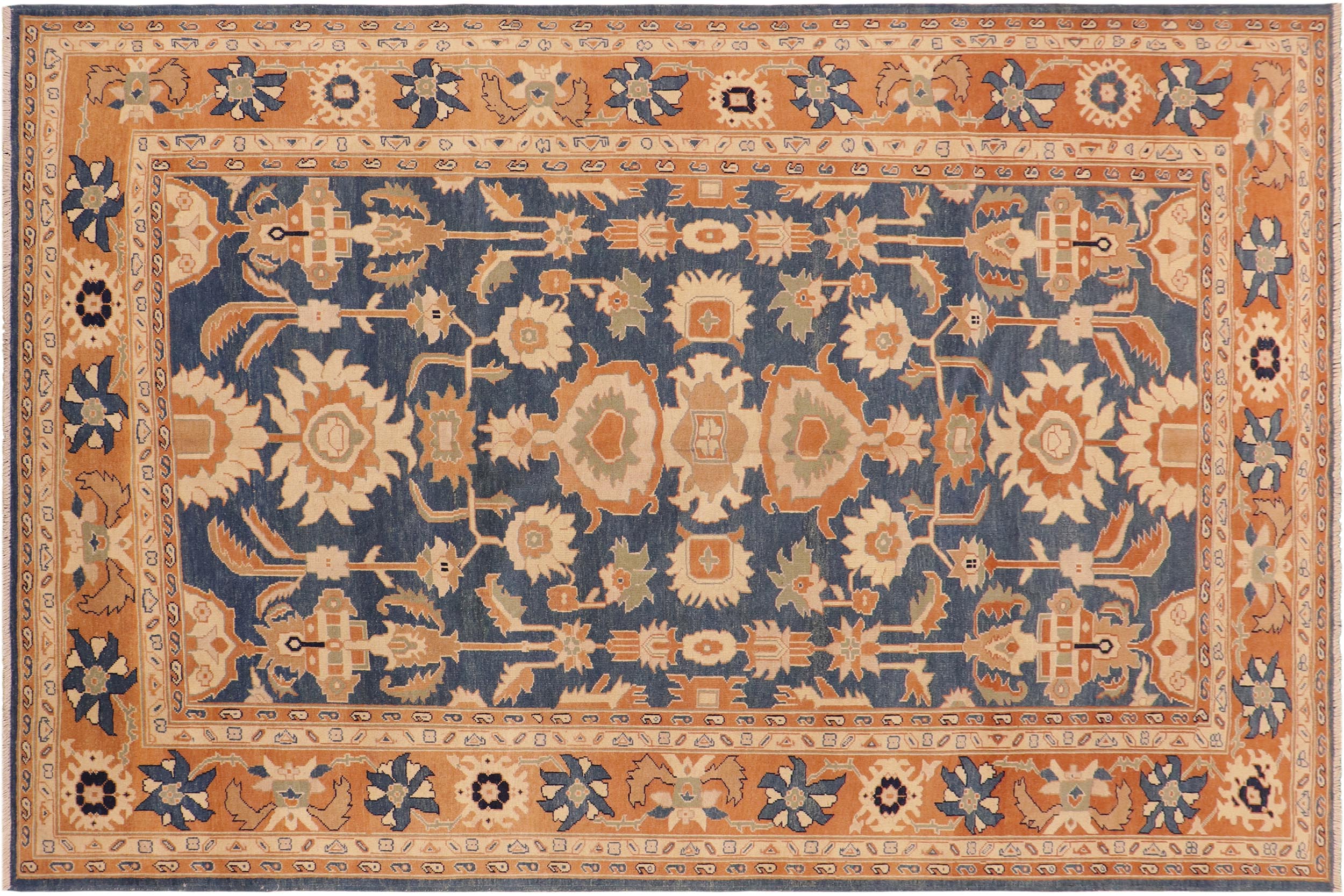 handmade Traditional Kafkaz Blue Rust Hand Knotted RECTANGLE 100% WOOL area rug 8x10