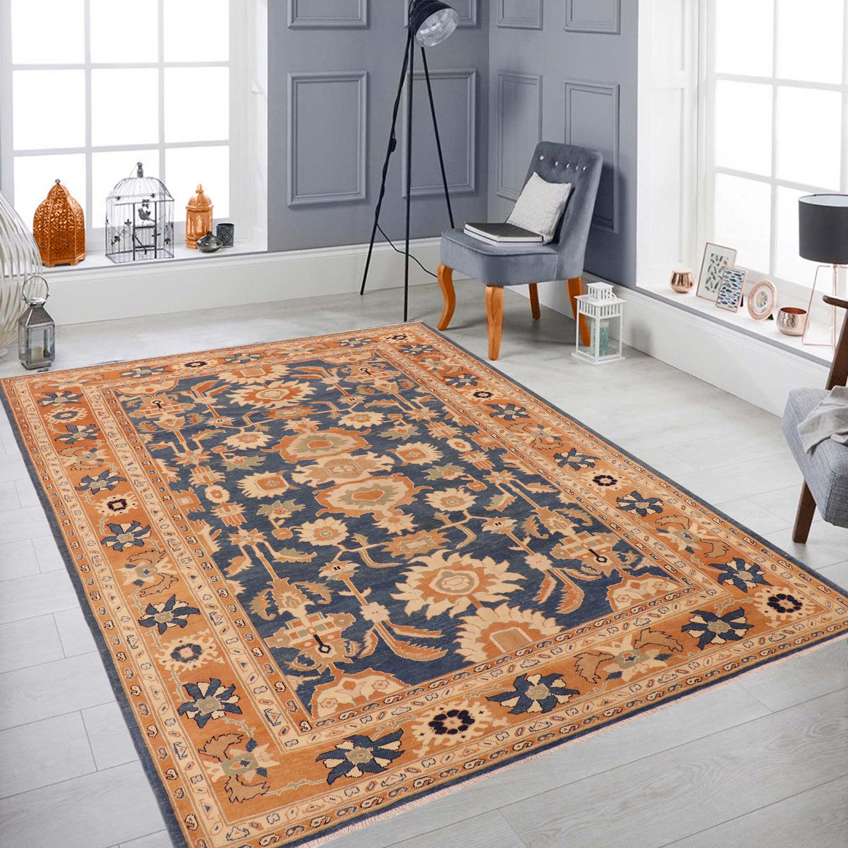 handmade Traditional Kafkaz Blue Rust Hand Knotted RECTANGLE 100% WOOL area rug 8x10
