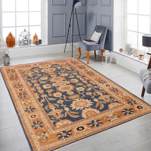 handmade Traditional Kafkaz Blue Rust Hand Knotted RECTANGLE 100% WOOL area rug 8x10