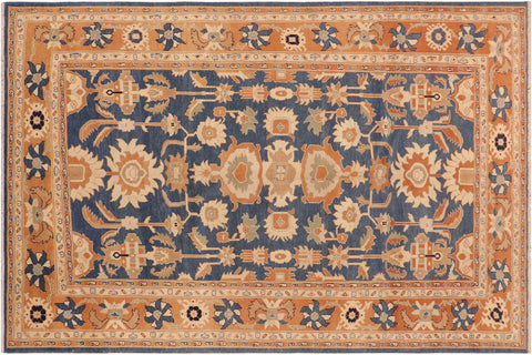 handmade Traditional Kafkaz Blue Rust Hand Knotted RECTANGLE 100% WOOL area rug 8x10