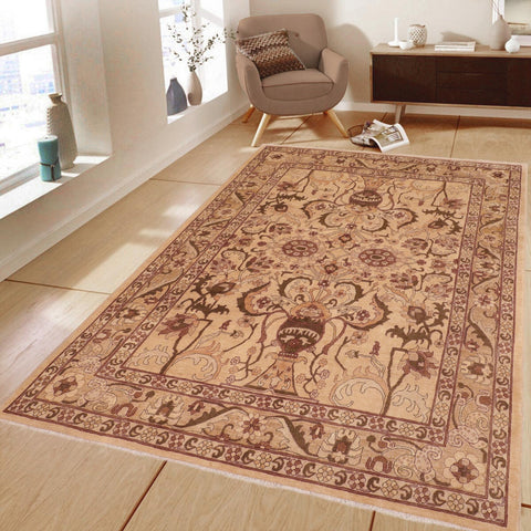 handmade Traditional Kafkaz Tan Red Hand Knotted RECTANGLE 100% WOOL area rug 8x10