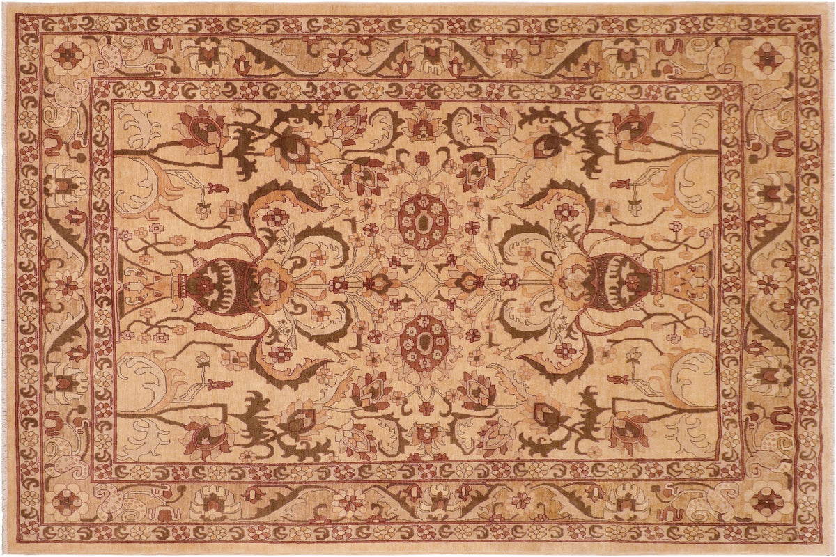 handmade Traditional Kafkaz Tan Red Hand Knotted RECTANGLE 100% WOOL area rug 8x10