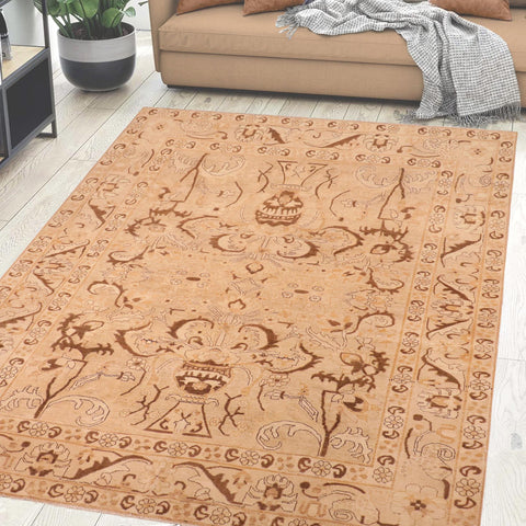 handmade Traditional Kafkaz Tan Brown Hand Knotted RECTANGLE 100% WOOL area rug 8x9