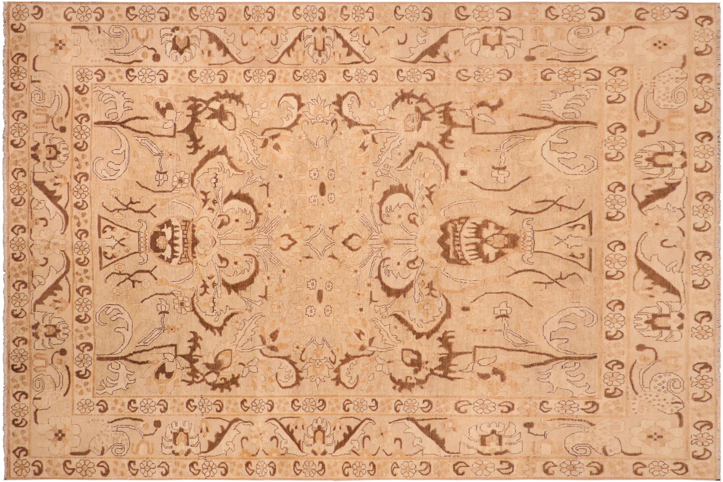 handmade Traditional Kafkaz Tan Brown Hand Knotted RECTANGLE 100% WOOL area rug 8x9