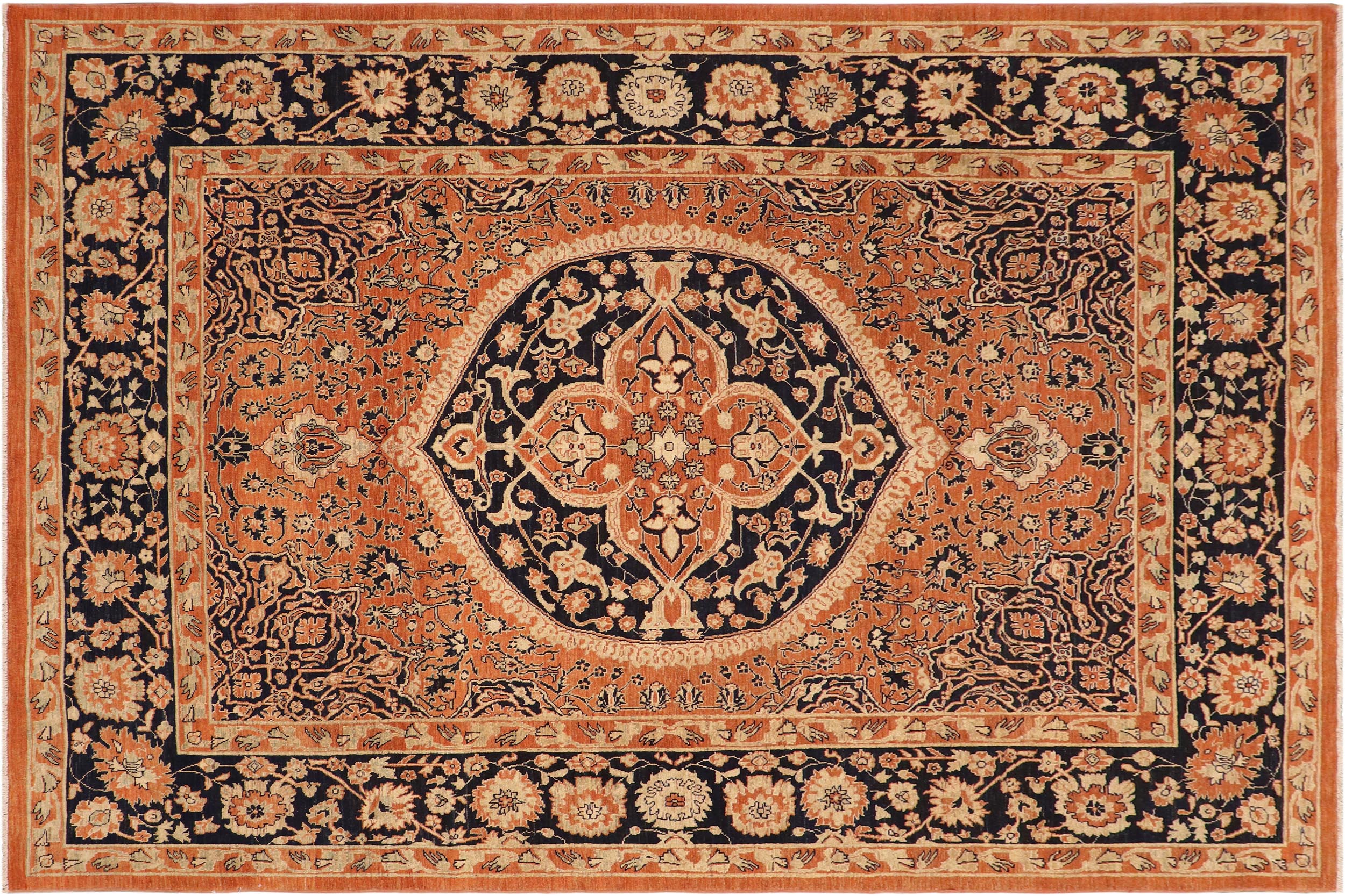 handmade Traditional Kafkaz Rust Blue Hand Knotted RECTANGLE 100% WOOL area rug 8 x 10