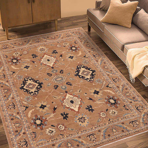 handmade Traditional Kafkaz Lt. Brown Blue Hand Knotted RECTANGLE 100% WOOL area rug 8x10