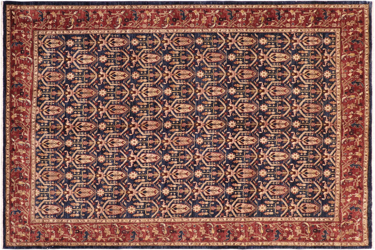 handmade Transitional Kafkaz Blue Red Hand Knotted RECTANGLE 100% WOOL area rug 8' x 10'