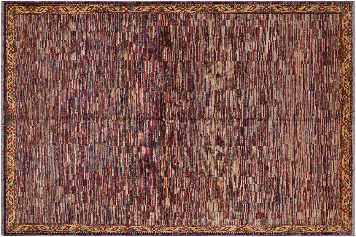 handmade Modern Gabbeh Blue Red Hand Knotted RECTANGLE 100% WOOL area rug 8' x 10'