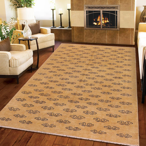 handmade Modern Gabbeh Tan Blue Hand Knotted RECTANGLE 100% WOOL area rug 8' x 9'