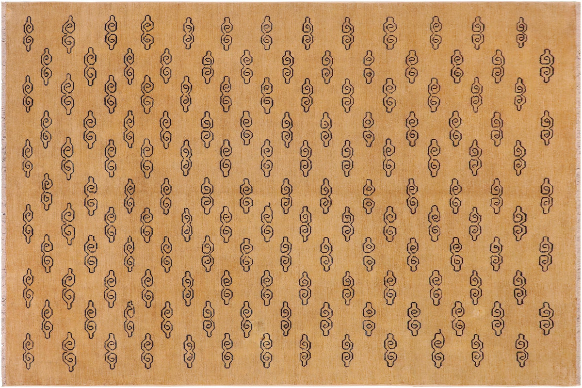 handmade Modern Gabbeh Tan Blue Hand Knotted RECTANGLE 100% WOOL area rug 8' x 9'